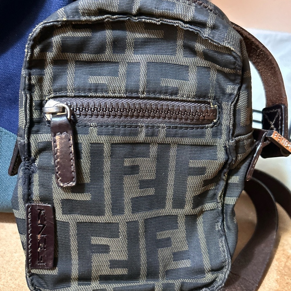 FENDI Zucca Canvas Shoulder Bag Black Brown Vintage Authentic Monogram AOP COA